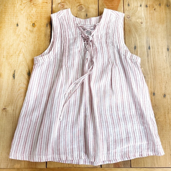 Rachel Zoe 100% Linen Top Tunic‎ Stripes White Pink L - Picture 1 of 7